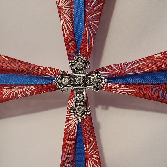 Frame Cross Art Firework 4th Of July Silver Cross Handmade - Picture 6 of 9